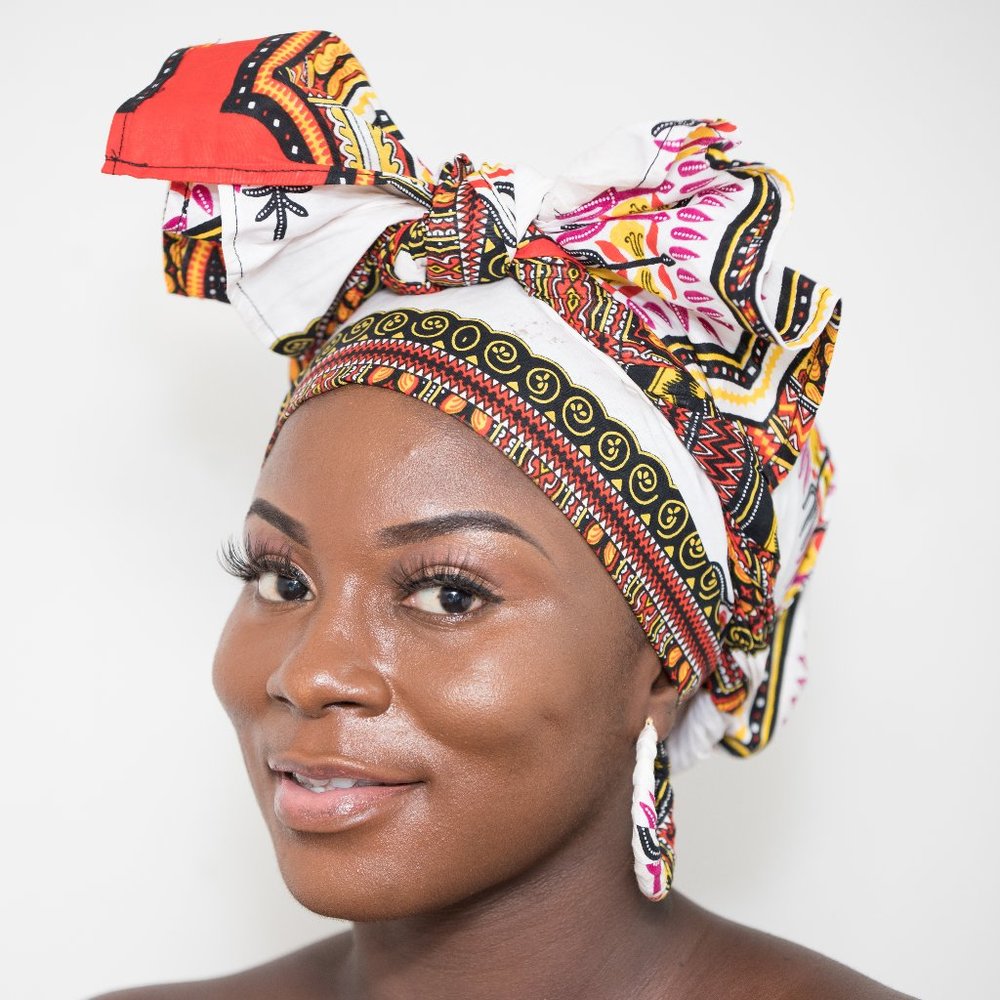 Matching African Dashiki Head Wrap & small Earring